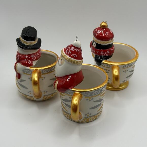 Set of 3 Temptation Ornaments Tea Cup Old World Confetti Pattern Holiday Santa - Picture 11 of 16